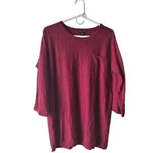 Eileen Fisher Burgundy 100% Merino Wool Crewneck L/S Soft Sweater w Pockets - M